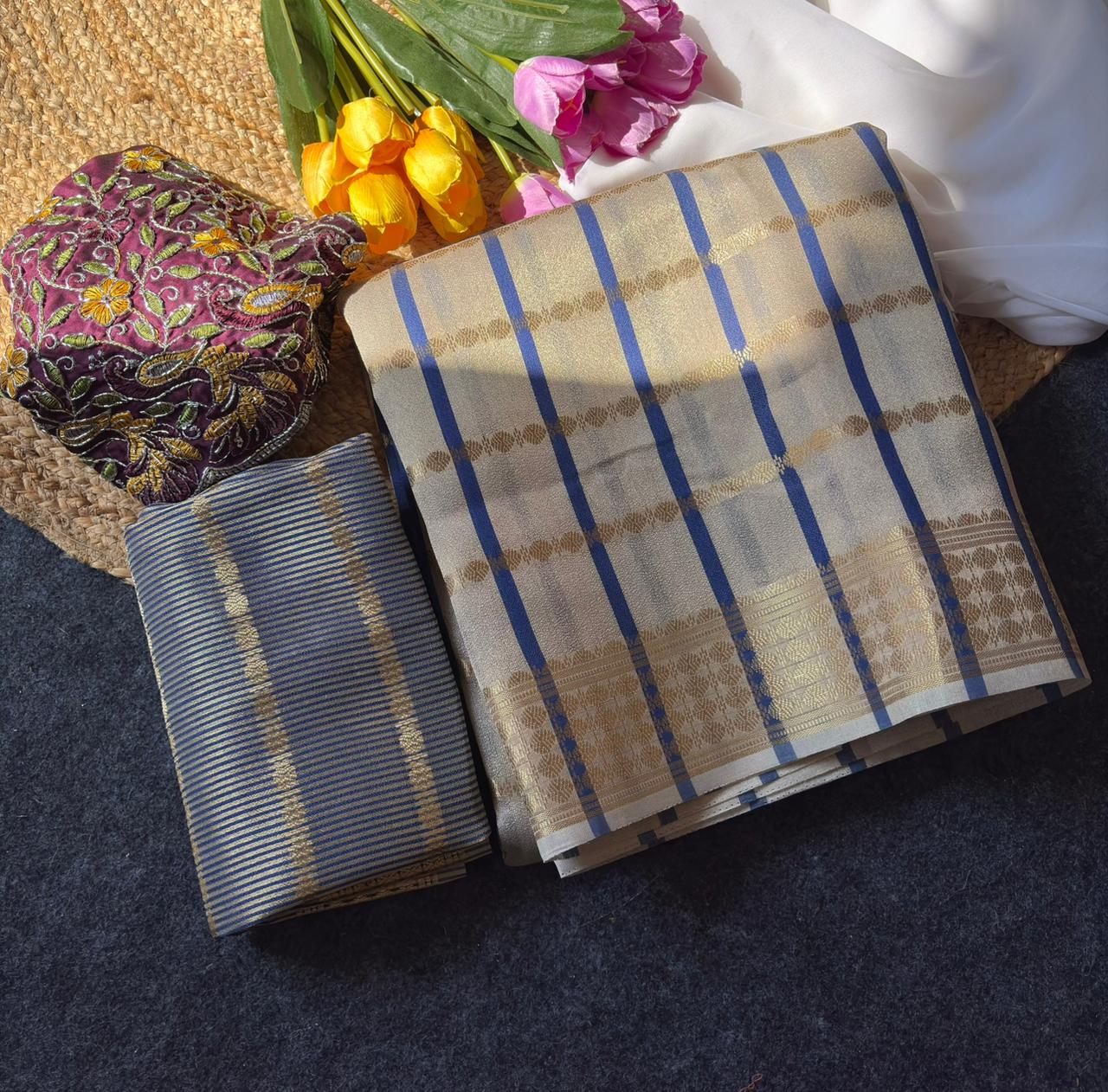 Aurelina Tissue Crush Saree Set-AT3